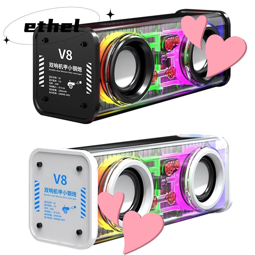 ETHEL Mecha Speakers, Double Bass Mini Size Bluetooth 5.0 Speakers, Light Speakers Transparent Light