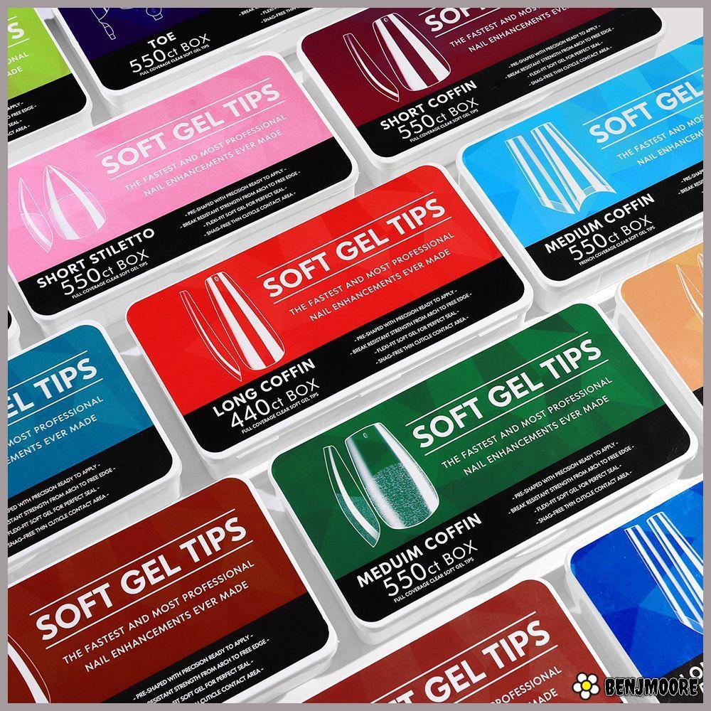 BENJMOORE 550 ชิ้นเล็บปลอม Gelly Tips Nail Tips Kit Soak Soft Gel