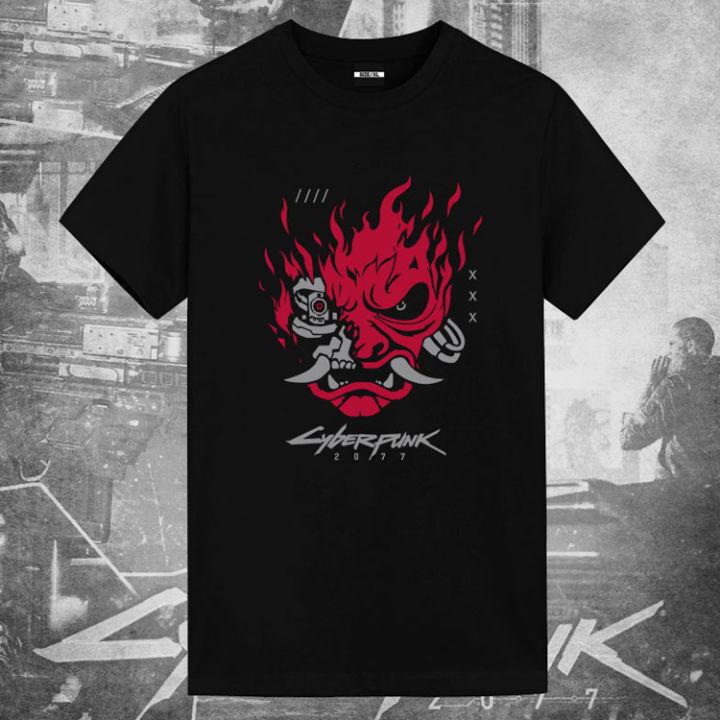 เสื้อยืด Cyberpunk 2077 ลายหน้ากากฮันนญ่า เสื้อเกมแอคชัน เสื้อสไตล์ไซเบอร์