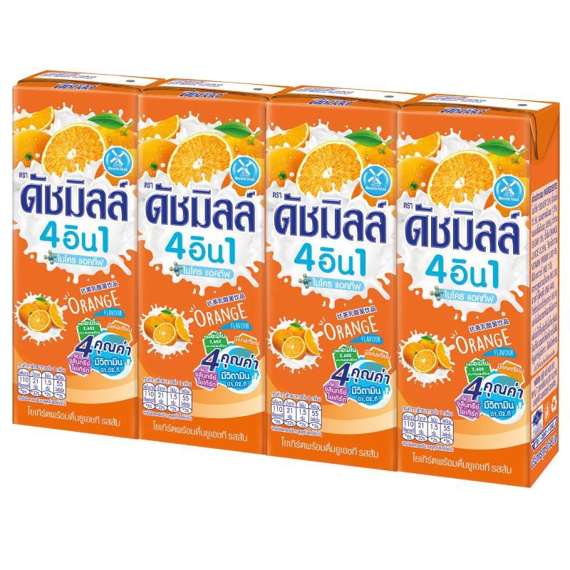 ดัชมิลล์นมเปรี้ยวยูเอชทีรสส้ม 165มล. แพค4 DutchMill Drinking Yoghurt UHT Milk Orange 165ml.Pack4