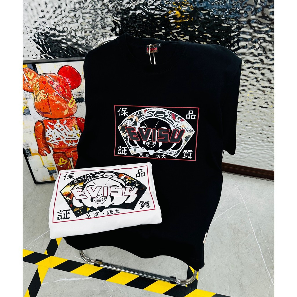 EVISU/God of Fortune/2026 เสื้อยืดแขนสั้นคอกลมสไตล์คู่ผู้ชายสไตล์ใหม่กลางแจ้งสไตล์ใหม่รอบคอSlim-fit 