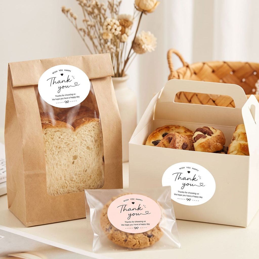 (120 ชิ้น) Minimalist Thank you Label Seal บรรจุภัณฑ์กล่องพิซซ่าสติกเกอร์ Pembungkusan Stiker