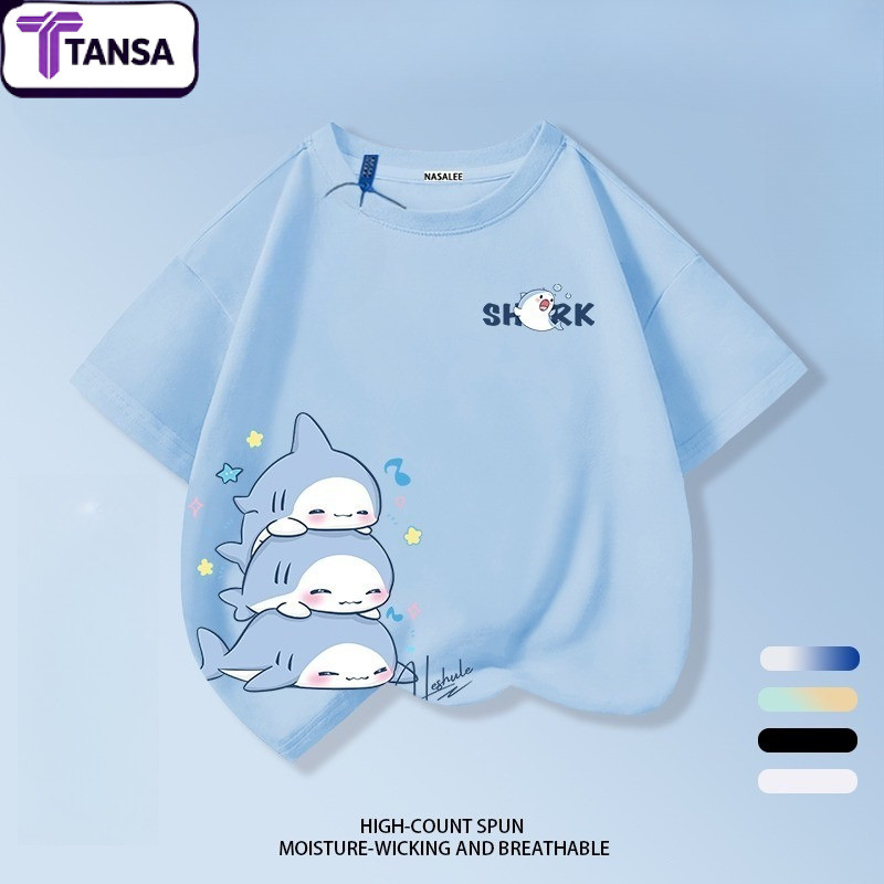 (จัดส่งตลอด 24 ชั่วโมง)KIDS TNASA เสื้อยืดเด็ก ระบายอากาศดี ลายฉลามน้อยน่ารัก แฟชั่นสวมใส่คล่องตัว แขนสั้น