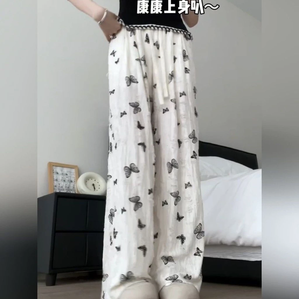 กางเกงลำลองผู้หญิงเอวสูง ขากว้าง ผ้าม่านผีเสื้อ thumbnail 6