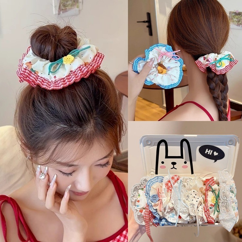 เซตscrunchieสีชมพูขนาดใหญ่ พร้อมใช้งาน อุปกรณ์เสริมแต่งผมสไตล์เกาหลี - รูปที่ 5