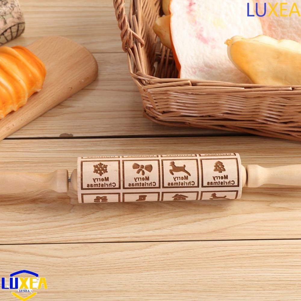 LUXEA Rolling Pin แม่พิมพ์คุกกี้ลายนูนแกะสลักไม้โฮมเมด