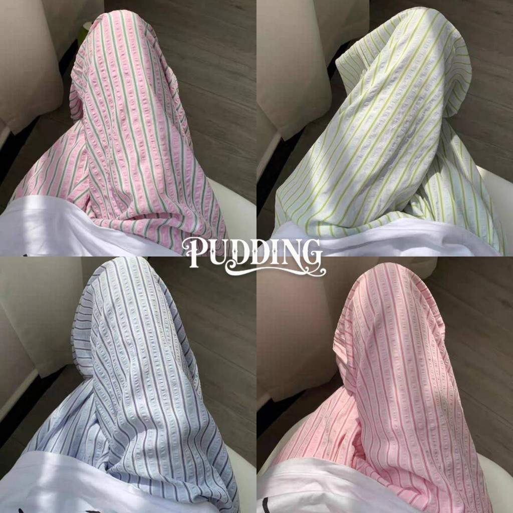 PUDDING💗พร้อมส่ง💗 กางเกงขายาว เอวสม๊อค มินิมอล ลายทางสีพาสเทล ใส่ได้ทุกวัน "FY2845