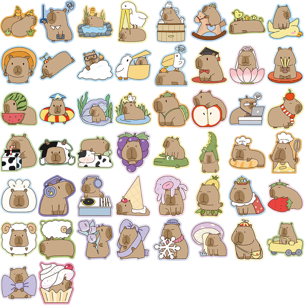 สติ๊กเกอร์การ์ตูน Capybara Graffiti 50 ชิ้น – ตกแต่ง DIY กันน้ําสําหรับกระเป๋าเดินทาง, โน๊ตบุ๊ค - รูปที่ 2