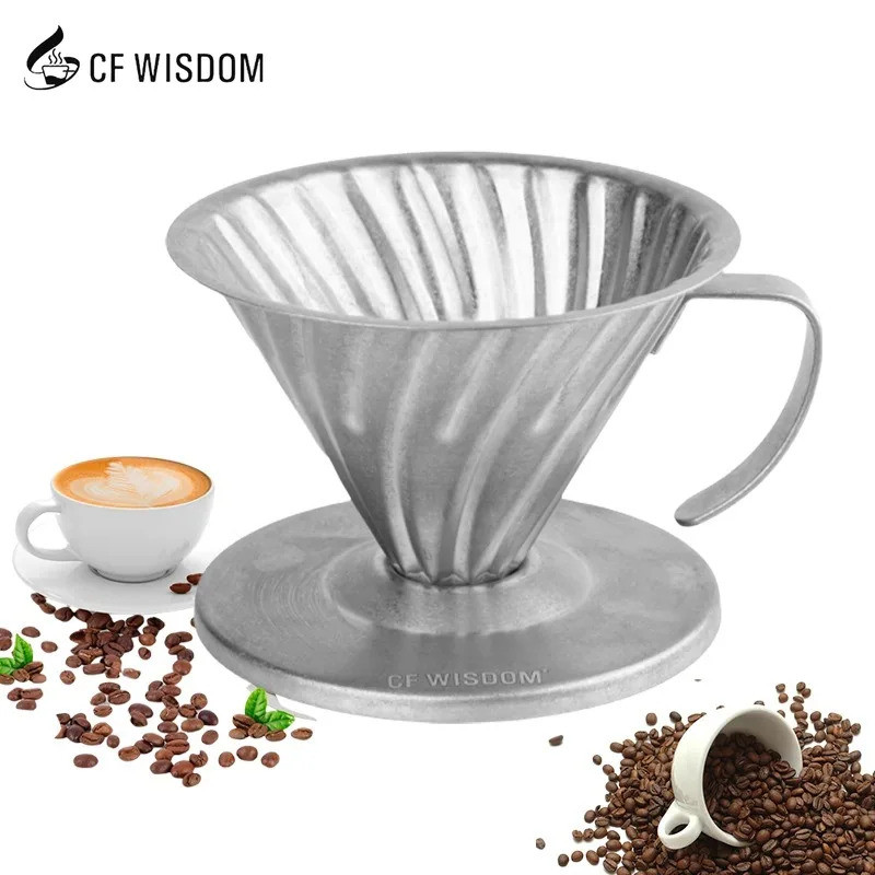 CF WISDOM กาแฟกรองถ้วย Vintage Silver สแตนเลสกาแฟกรองถ้วย Outdoor Camping Hand Brewing กาแฟ Barista 
