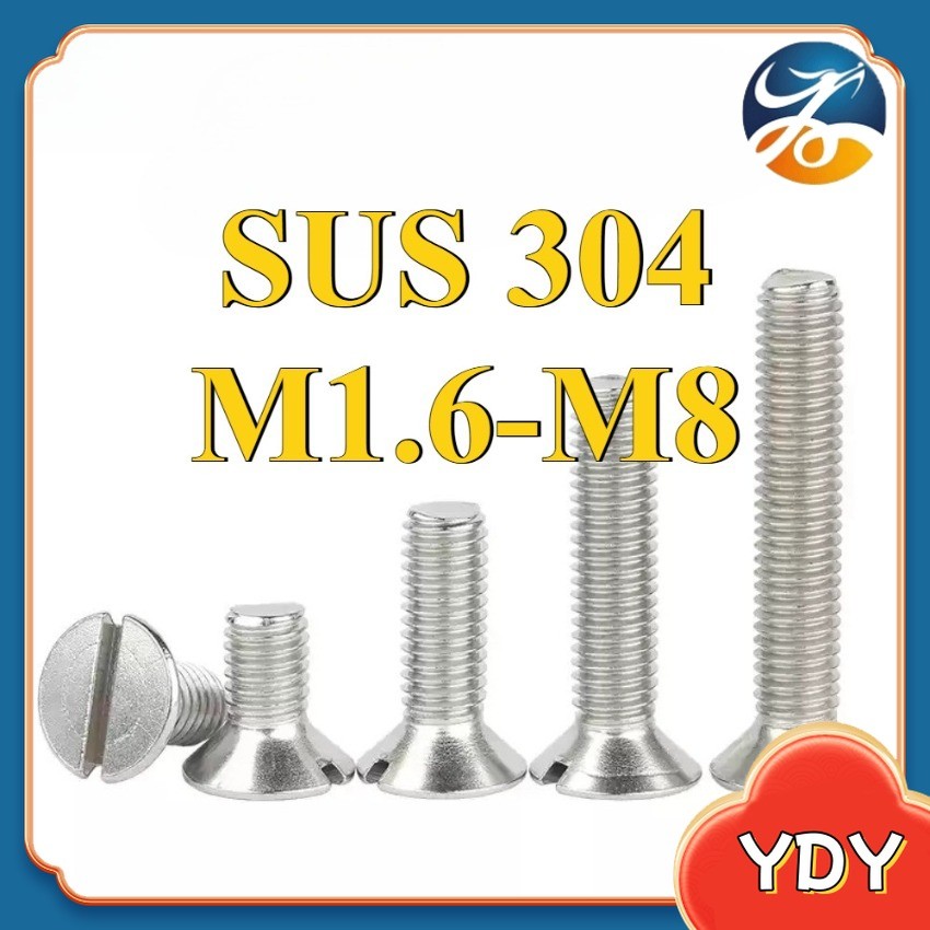 GB68 304 สแตนเลส one-word slot consunk หัวสกรู slotted แบนหัวสกรู M1.6M2M2.5M3M4M5M6M8M10YDY-MB