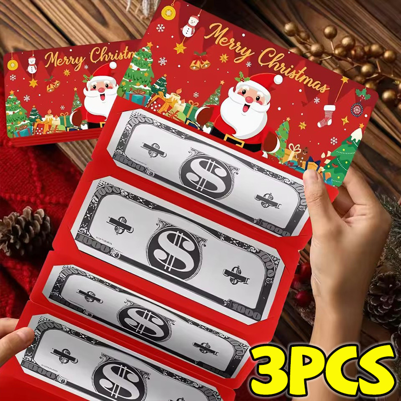 Xmas Festive Themed Lucky Money Packaging Envelopes - ซองจดหมายสีแดงแบบพับได้คริสต์มาส -10 ช่องใส่กา