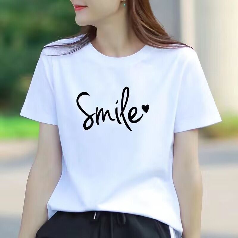 เสื้อยืดคอกลมผู้หญิงสีขาวผ้าใส่สบายขนาดหลวมแฟชั่นเกาหลีเสื้อยืดสวมใส่ทุกวัน