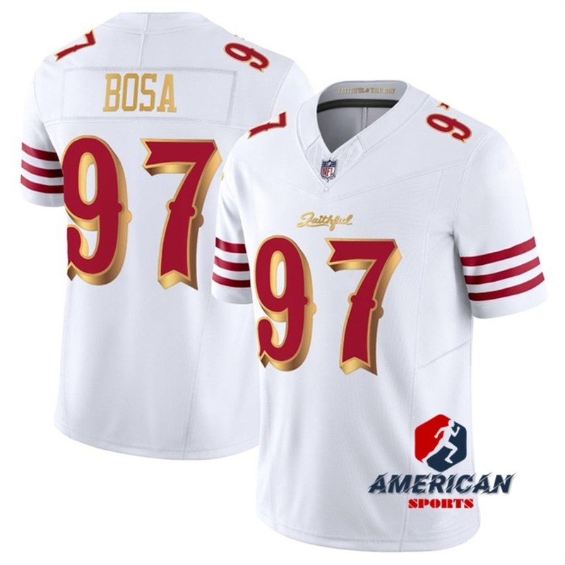เสื้อฟุตบอลชาย 2025 San Francisco 49ers Nick Bosa White Gold Limited