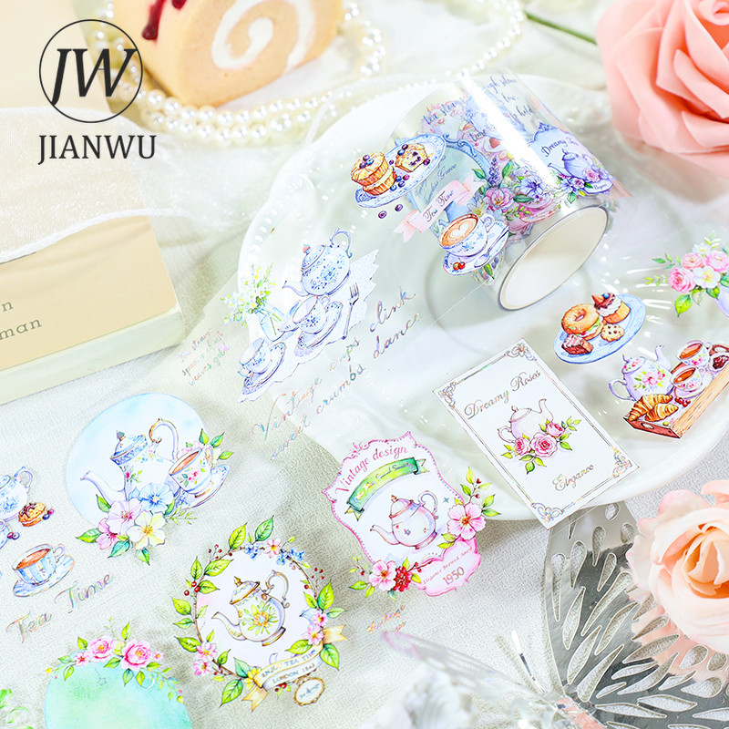 JIANWU 60 มม.* 200 ซม.VINTAGE ชายามบ่ายดอกไม้ภูมิทัศน์วัสดุ Collage PET เทป Creative DIY Journal เครื่องเขียน