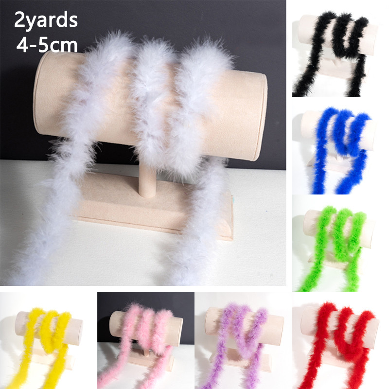 2Yard Feather Boas ตุรกี 1.82Meter สําหรับงานฝีมือเทปริบบิ้นเสื้อผ้าชุดหมวกยาวเส้นผ่านศูนย์กลาง 4-5 ซม.สีขาวสีดํา Royal Blue Trim