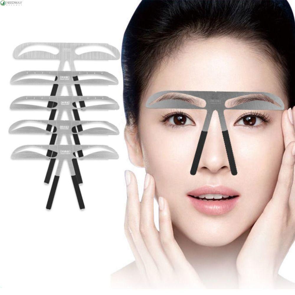 NEEDWAY Eyebrow Tattoo Ruler, 3D 10 รูปแบบ Microblading Eyebrow Stencil, เครื่องมือวัดนํากลับมาใช้ให