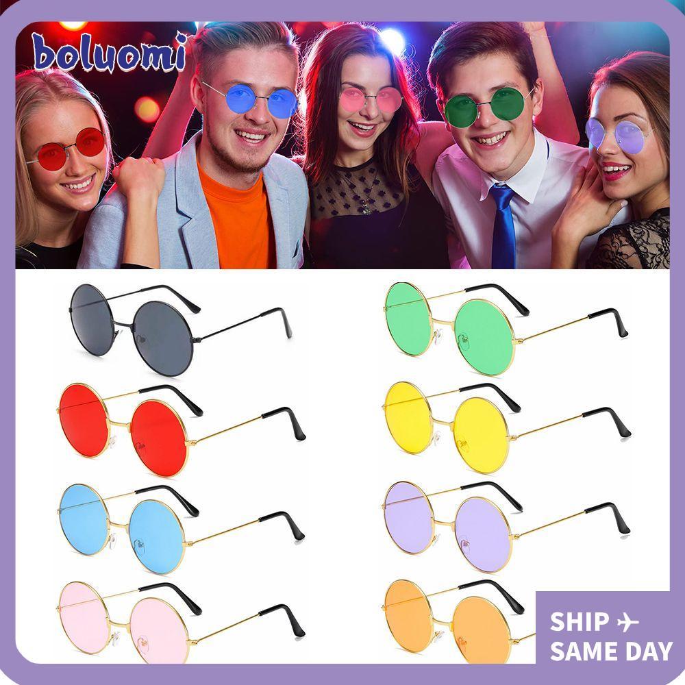 BOLUMI แว่นกันแดดโลหะ Party Hippie Retro Circle Glasses