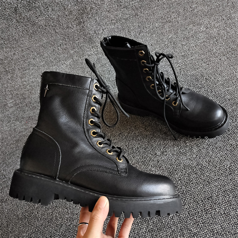 ฟรีท่าทางสีเคาน์เตอร์หักขนาด Treatment ของแท้หนังผู้หญิงรองเท้าแฟชั่น Martin BOOTS ขนแกะซับฤดูหนาว L