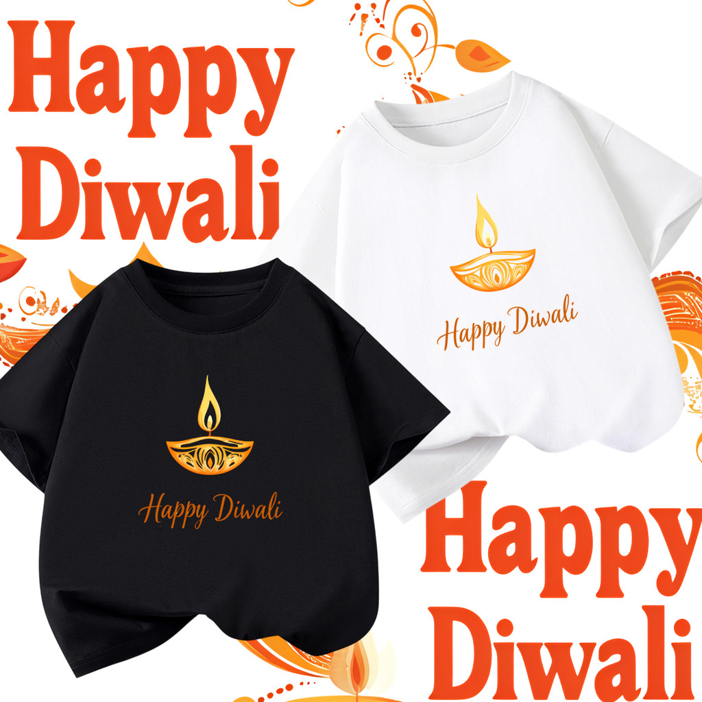 Diwali เสื้อยืด Happy Diwali Festival of Lights เสื้อยืดลําลองแฟชั่น 100% cotton สำหรับผู้ชายและผู้ห