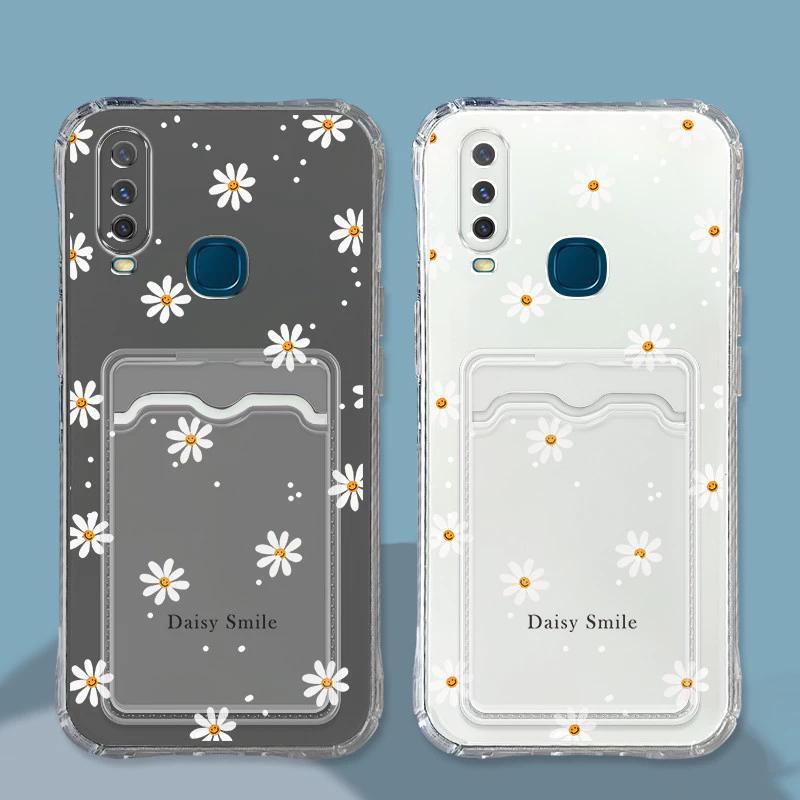 นุ่มสีขาว Daisy Smile ID Card Slot สําหรับ Vivo Y11 2019 Y12 Y12i Y15 Y17 Y12A Y12S Y20 Y20i Y20S Y2