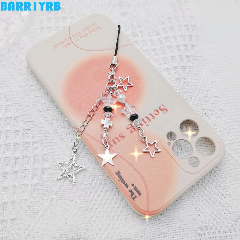BARR1YRB Y2k Star & Cross Phone Chain, Heart Spice Girl Style Silver Pentagram Phone Pendant, Bag De