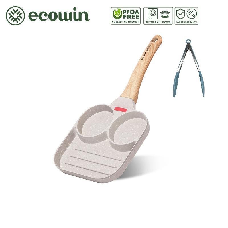 Ecowin Non-Stick Steak Omelette Pan Maifan Stone Coating White Series 18 Cookware Oil