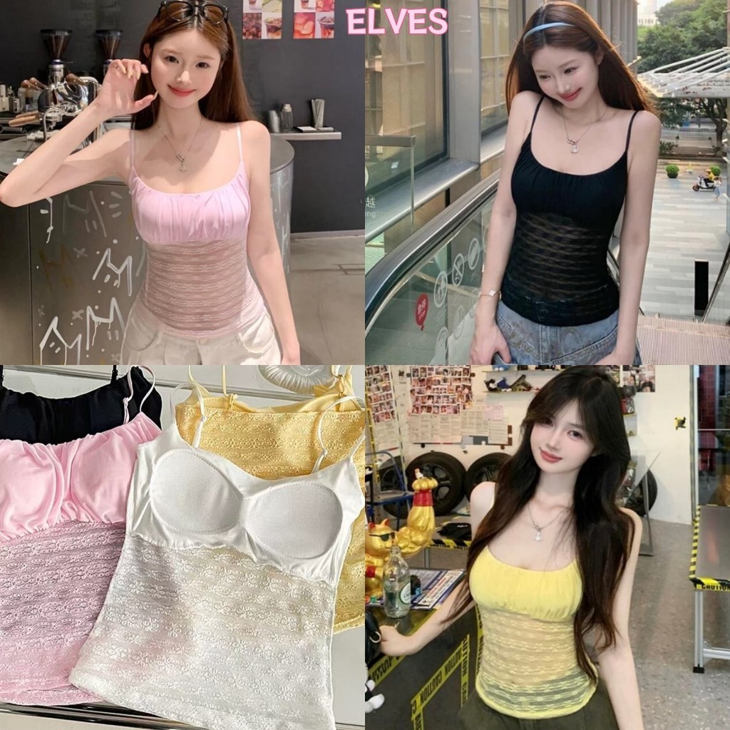 Elves พร้อมส่ง💟 เสื้อสายเดี่ยว สไตล์เกาหลีน่ารักมากๆ สีพาสเทลน่ารัก เสริมฟองน้ำใส่ง่าย สายเดี่ยวใส่สบาย(FY3555)