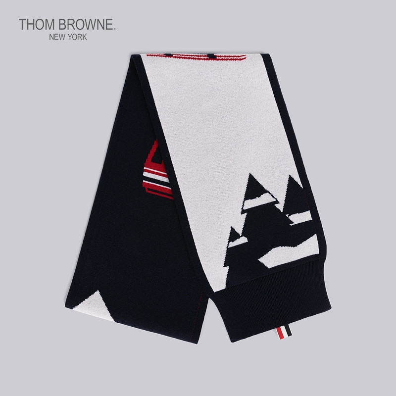 THOMBROWNE ผ้าพันคอ Jacquard แคชเมียร์ สไตล์หรู สำหรับฤดูหนาว และเป็นของขวัญคริสต์มาสที่สวยงาม