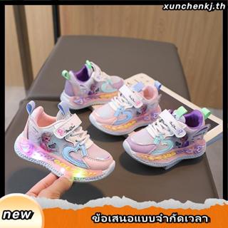 SUGE รองเท้าผ้าใบเอลซ่ามีไฟ LED  พื้นผิวตาข่าย ระบายอากาศได้