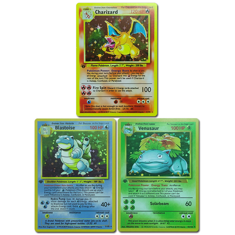 Pokemon 1996years การ์ดภาษาอังกฤษ Charizard Blastoise Venusaur