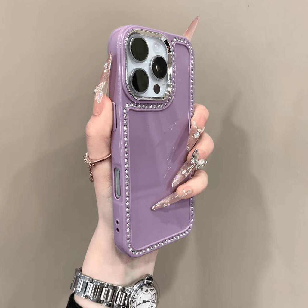 Flash Diamond Lens เหมาะสําหรับ iphone16 เคสโทรศัพท์ Candy Rhinestone Apple 15promax Diamond-Studded