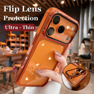 Cosmic Orange Flip Lens Bracket เคสโทรศัพท์สําหรับ IPhone 17 Pro Max 17 Pro ปลอกโปร่งใสฝาครอบป้องกันกล้อง