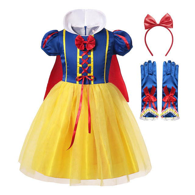 Snow White Dress Bowknot Puff Sleeve Children Dress Frozen Puffy Gauze Dress yyy6.30