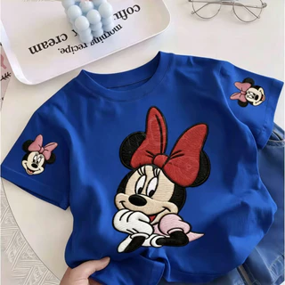 Pebbi Baby เสื้อยืดเด็กฤดูร้อนรุ่นใหม่ ลายปักมินนี่เมาส์ Minnie Mouse ดิสนีย์ ผ้าฝ้ายแท้100% นุ่มสบาย เสื้อแขนสั้นเด็กผู