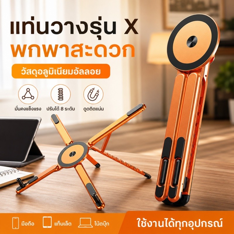 4in1 ขาตั้งอลูมิเนียมแม่เหล็ก พับได้ ปรับระดับได้ ใช้กับโทรศัพท์/แท็บเล็ต/แล็ปท็อป