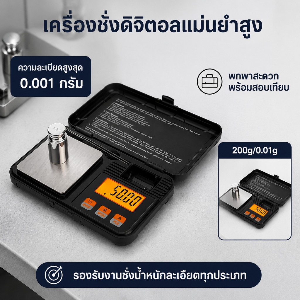 เครื่องชั่งดิจิตอล 50g/0.001g 200g/0.01g แบบพกพา ชั่งทองและกาแฟ แม่นยำสูง พร้อมส่ง
