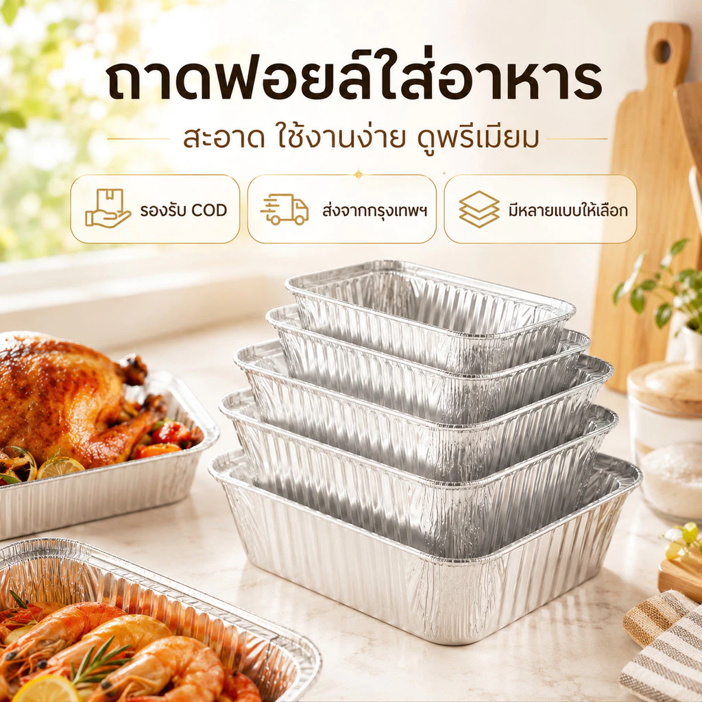 แพ็ค10ชิ้น ถาดฟอยล์พร้อมฝา กล่องฟอยล์อลูมิเนียม หลายขนาด ไม่รั่ว ใส่อาหาร เบเกอรี่ พร้อมส่ง COD