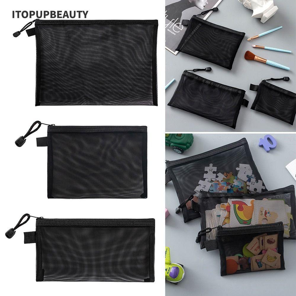 ITOPUPBEAUTY กระเป๋าแฟ้มตาข่าย, กระเป๋าใส่ปากกาไนลอนใส, กระเป๋าซิป A4 A5 A6 Office