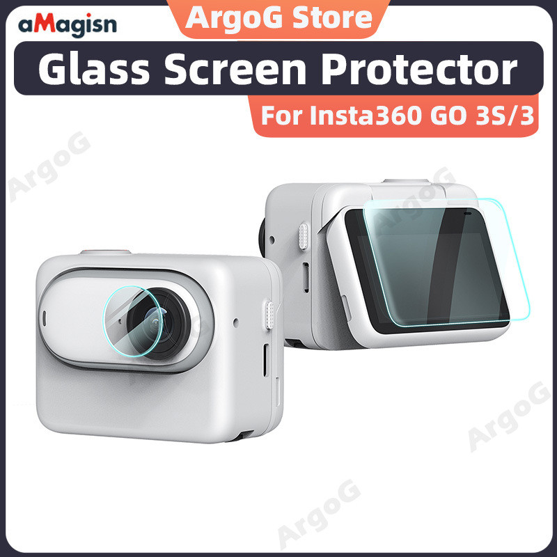 aMagisn ชุดฟิล์มกันรอยสำหรับ Insta360 GO 3S / GO 3 กระจกนิรภัยหน้าจอและเลนส์ ทนรอยขีดข่วน อุปกรณ์เสริม Insta360 GO3S