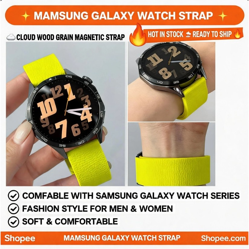 for samsung Galaxy watch 9 8 classic 9 8 7 6 5 4 Ultra2 40/44 mm หนังเม็ดลิ้นจี่สายแม่เหล็กนาฬิกาเปลี่ยนสาย