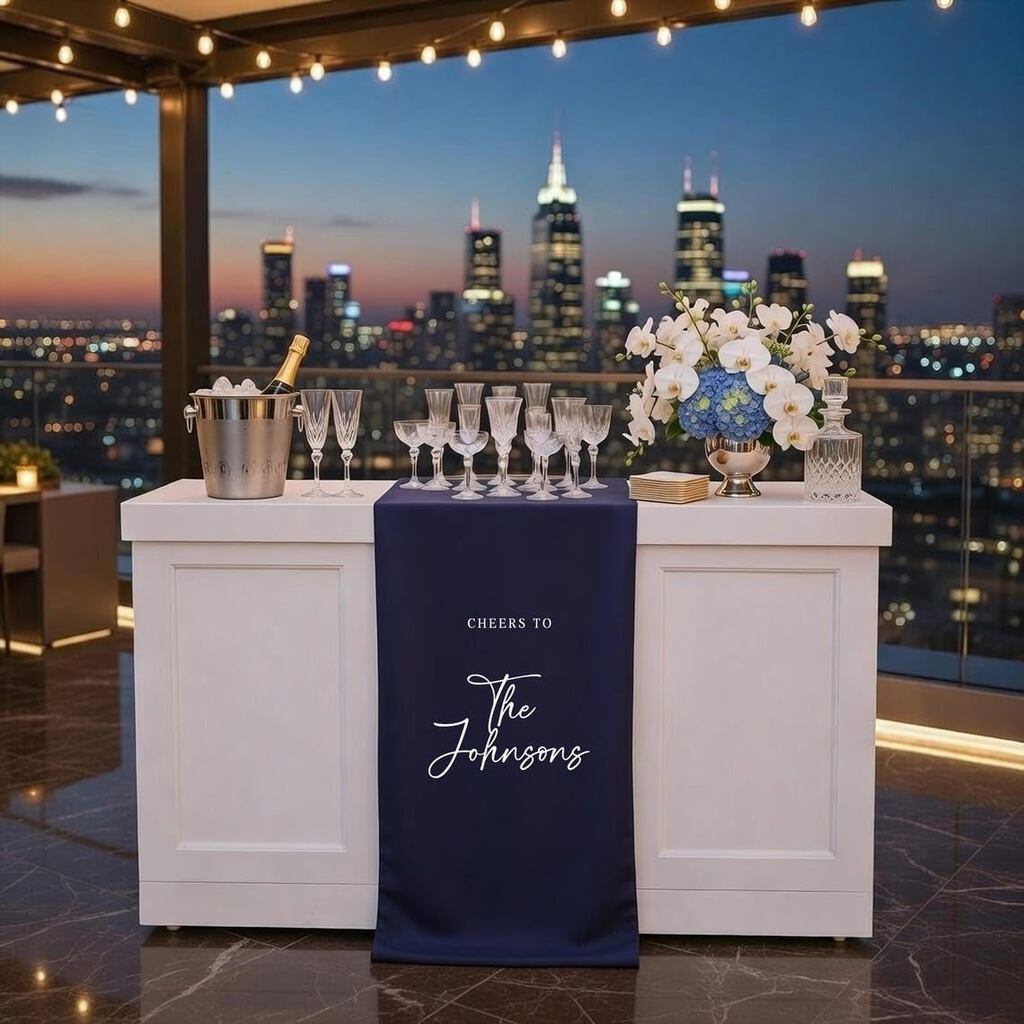 Custom Wedding Bar Sign Cheers to the Couple Personalized Name Table Runner Banner Bridal Shower Rec
