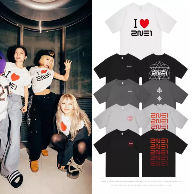 2ne1 Kpop Y2k คอนเสิร์ต WELCOME BACK Around Park Sandola-chun Lee Chae-lin CL เสื้อยืดแขนสั้นแฟนคลับ