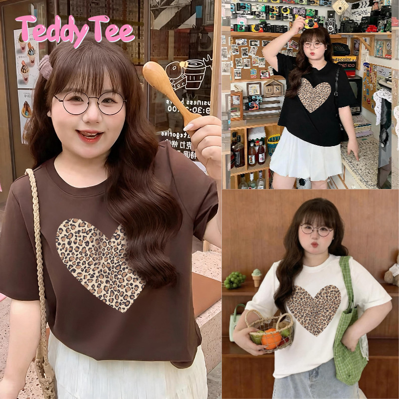 TeddyTee เสื้อยืด oversize เสื้อน่ารัก เสื้อสาวอวบ พลัสไซส์ โคตรนุ่ม "Leopard love"【COD】พร้อมส่ง ！