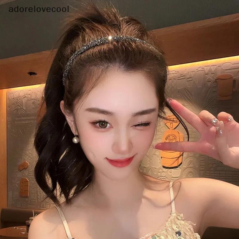 ADTH ลื่น Rhinestone ผม Hoops ผู้หญิงฟันยืดหยุ่น s สําหรับผู้หญิงเงาหรูหราผม Hoops Martijn