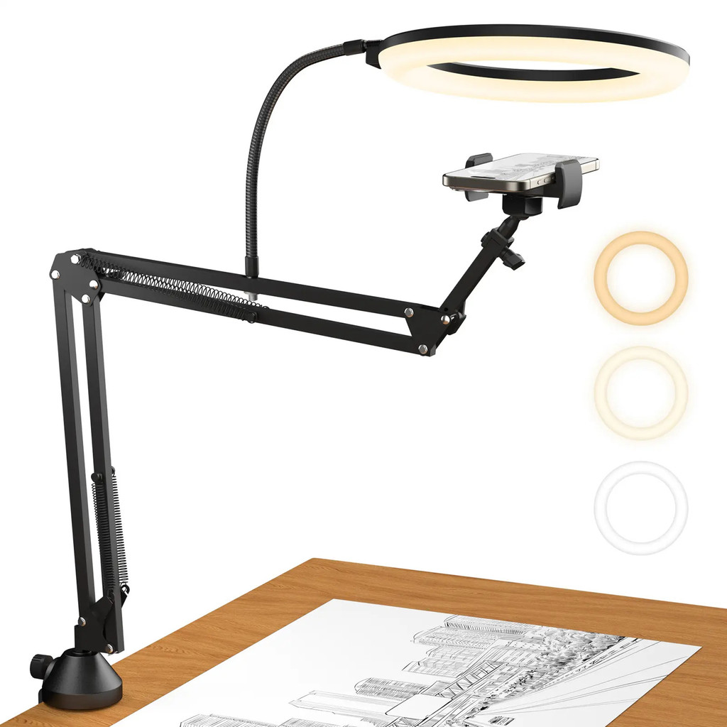 TONOR10"เหนือศีรษะRingLightKit,BoomArm&Phone,ปรับมุมได้สําหรับการบันทึก,LiveStream,Makeup&NailArtLed