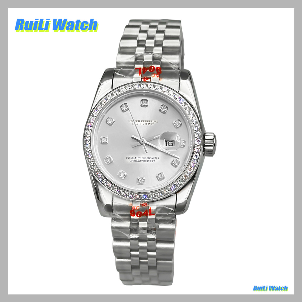 31mm ผู้หญิงนาฬิกากันน้ํากระจกแซฟไฟร์ datejust Silver diamond NH05 นาฬิกากลไก