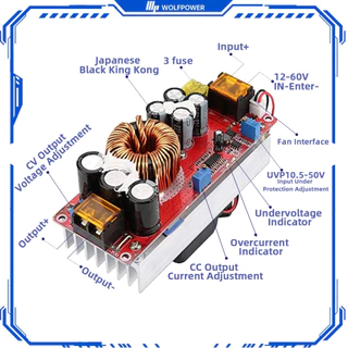{โกดังไทย} 1800W 40A DC-DC Boost Converter โมดูลเพิ่มแรงดันไฟ ปรับแรงดันได้ Constant Current Constant Voltage อินพุต 10-60V เอาต์พุต 12-90V ประสิทธิภาพสูง 92-97% พร้อมพัดลมระบายความร้อน ระบบป้องกันกระแสเกิน ชาร์จแบตเตอรี่ Lithium Solar Charger LED Power S