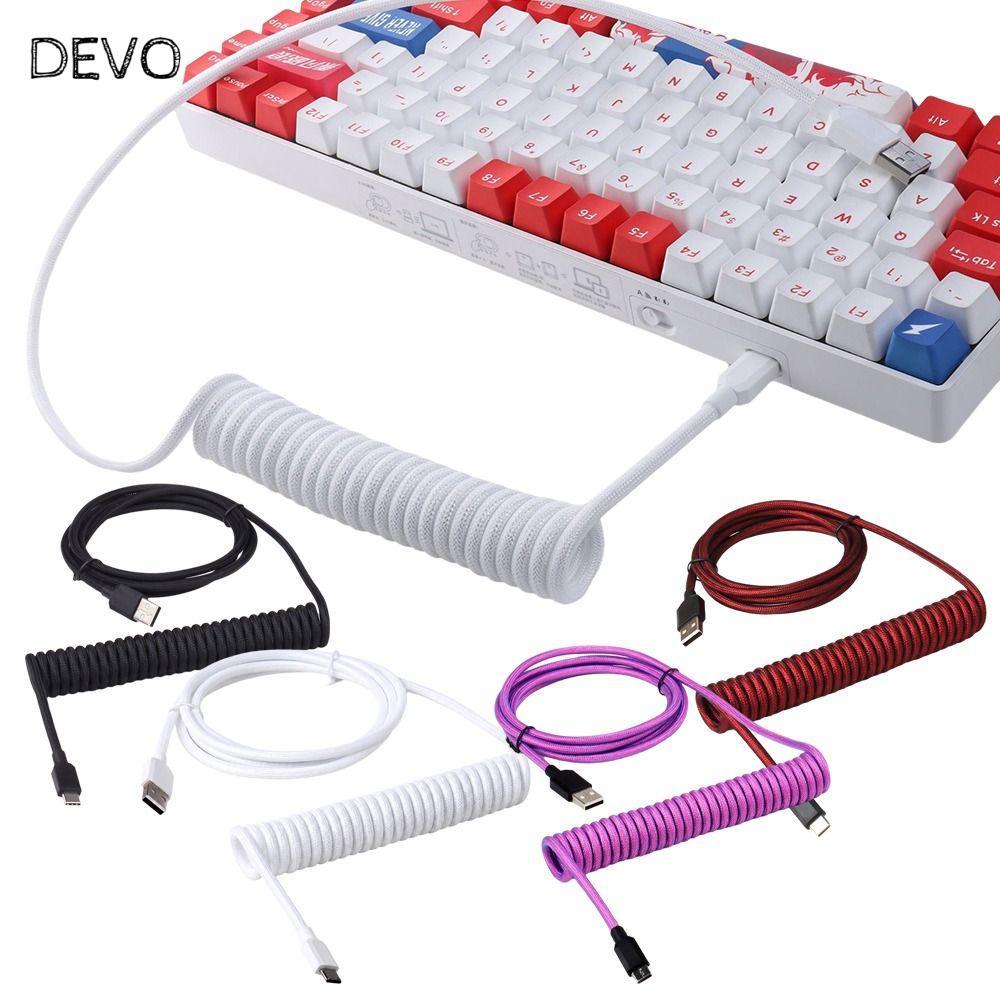 DEVO คีย์บอร์ดแบบกลไก, GX12 Connector การออกแบบเกลียวสายเชื่อมต่อ, USB Type C ประเภท C ถึง USB-A คู่แขนลวดม้วนสายคีย์บอร์ดคอมพิวเตอร์เดสก์ท็อป