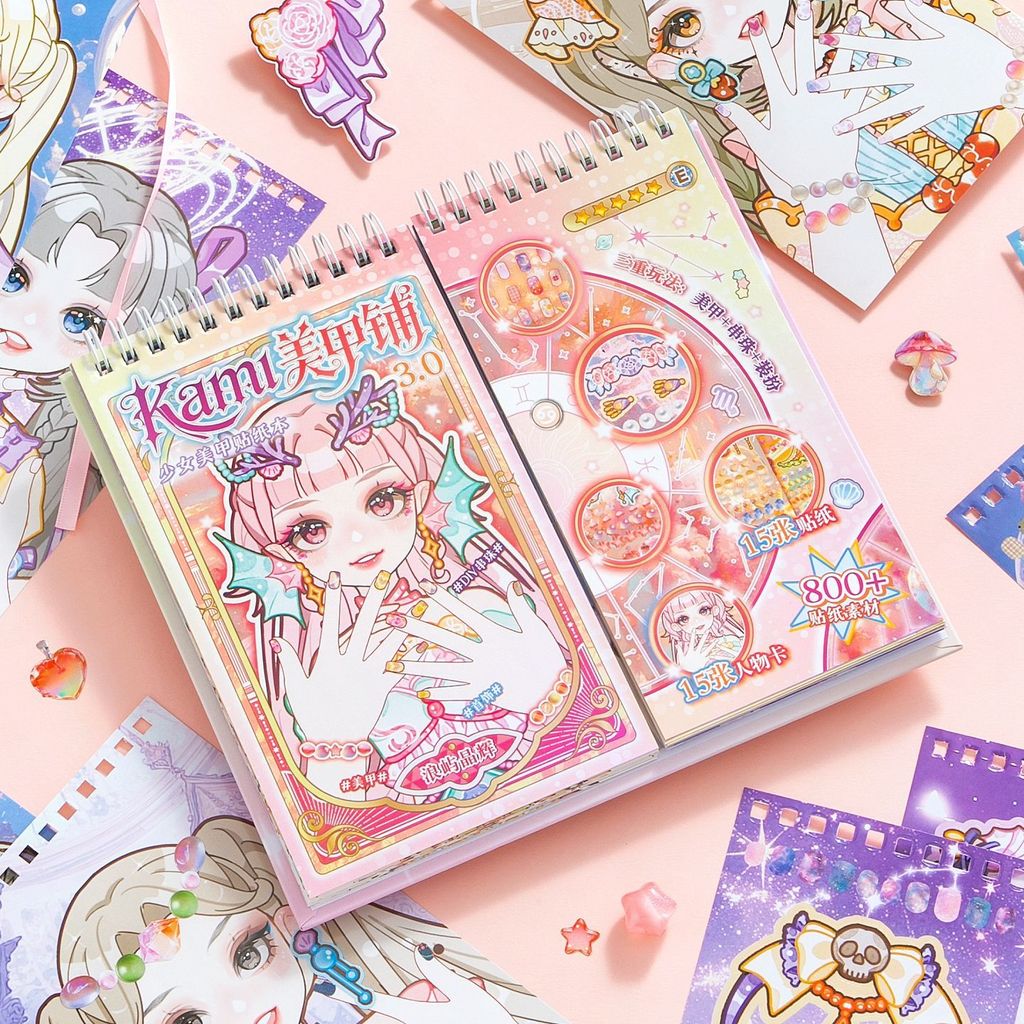 Kami Nails Shop Girl Nails Sticker Book Girl Heart Nails Dress Up Game Sticker Book Handbook diy Mat