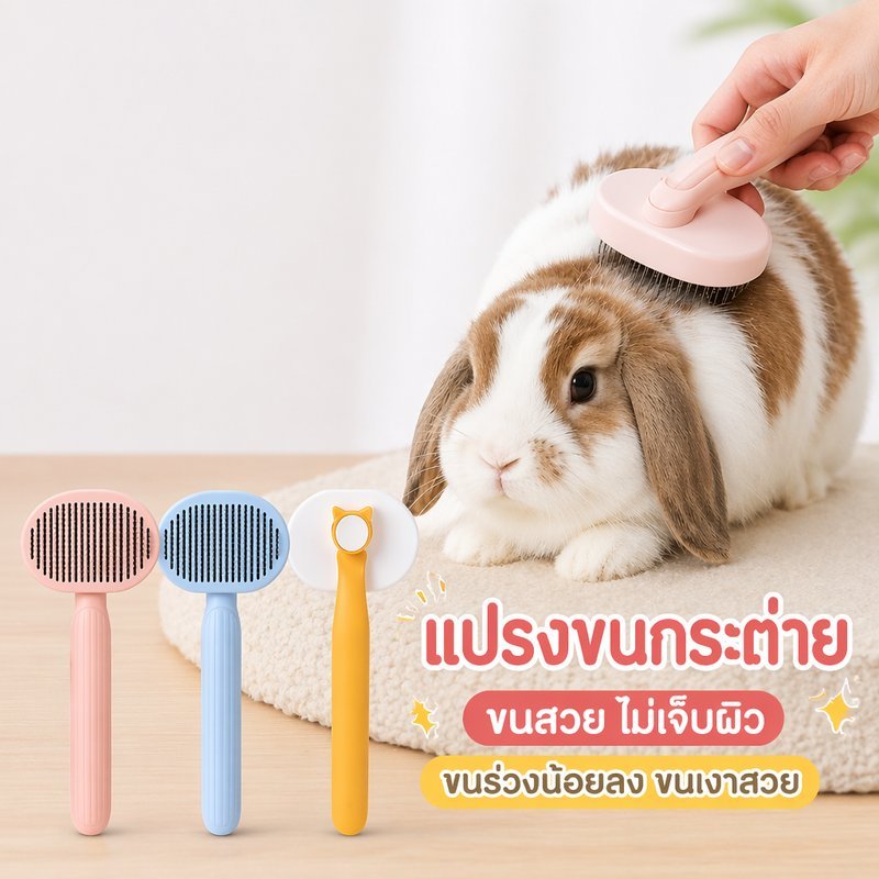หวีแปรงขนสัตว์เลี้ยง กระต่าย แมว สุนัขเล็ก ปุ่มดันขนออกเอง หวีเก็บขน หวีนวดผิว